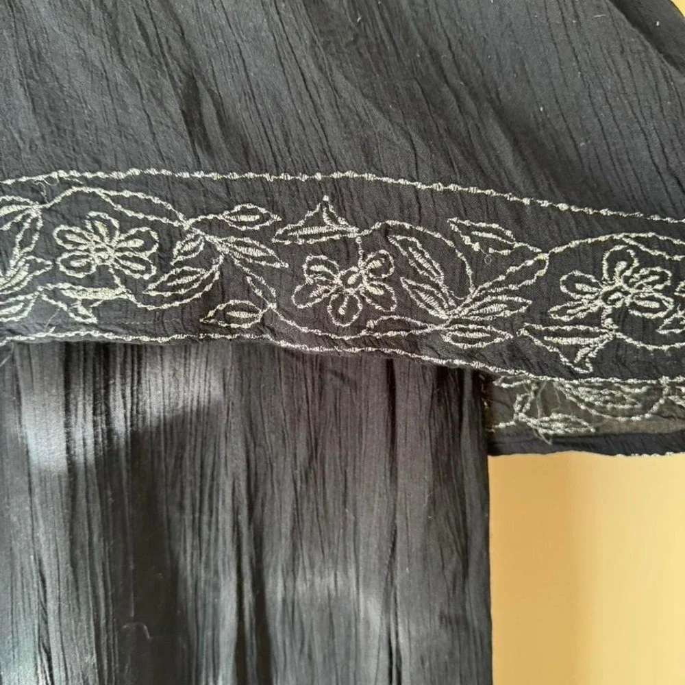 Black Dress - Silver Embroidery India gothic grunge fairy gauze midi maxi - Picture 3 of 6